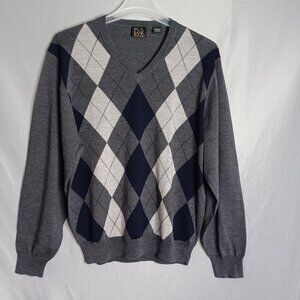 Jos. A. Bank Merino Wool Sweater Mens Large Gray Multicolor Retro Classic